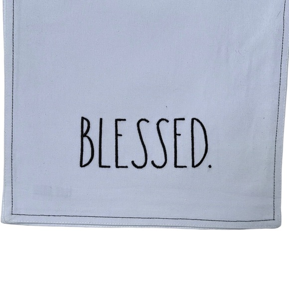 Rae Dunn BLESSED Embroidered Table Runner White Black Stitching 14 In X 72 In - Picture 5 of 8